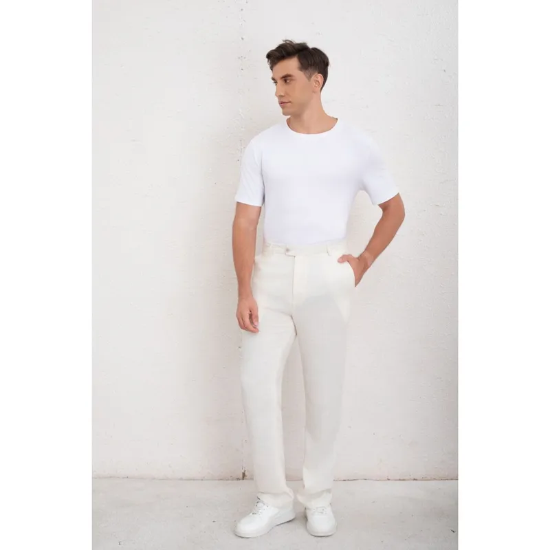 MPROPIA - Pantalon Clasico Hombre Algodon Casual Tipo Lino Liso 6011