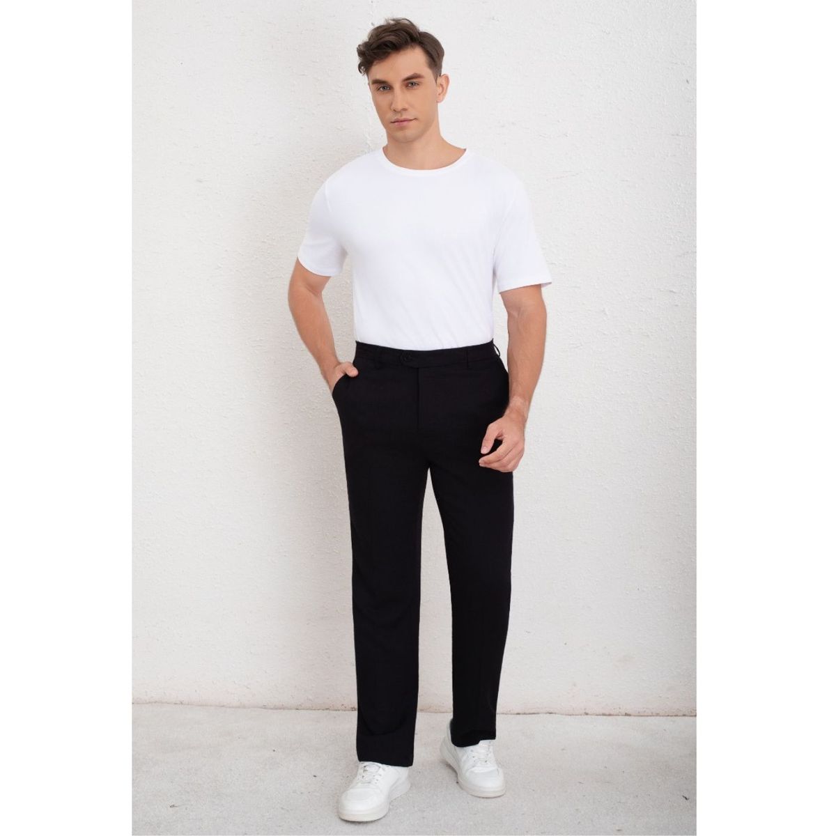 LIKE SHOP - Pantalon Clasico Hombre Algodon Casual Tipo Lino Liso 6011