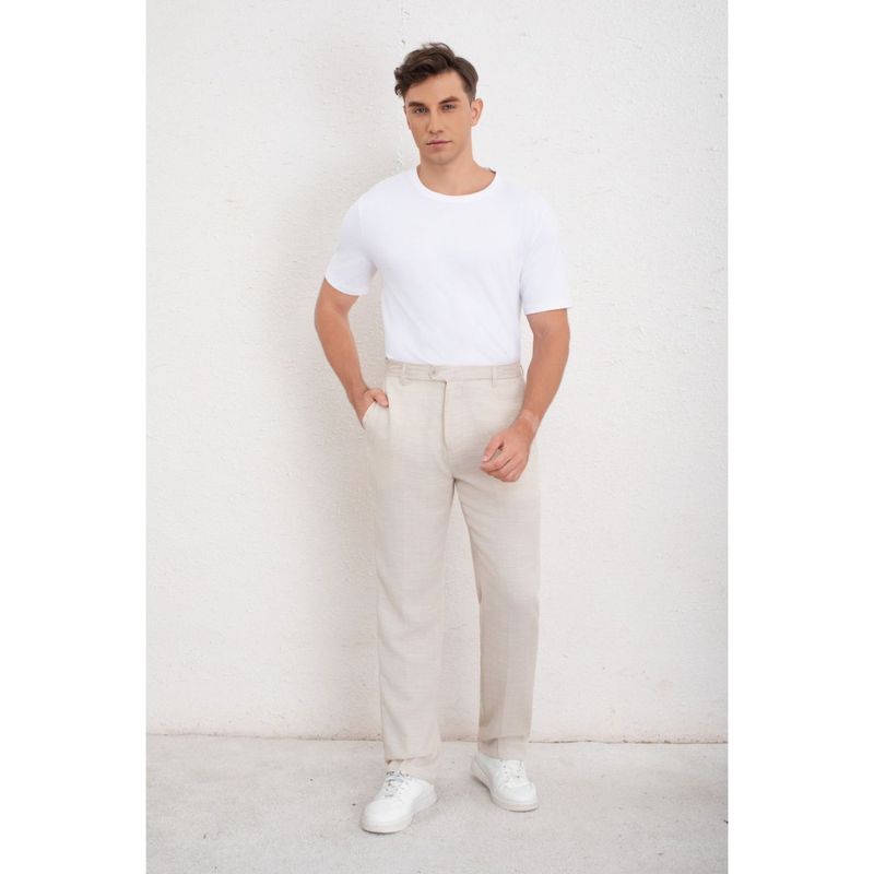 MPROPIA - Pantalon Clasico Hombre Algodon Casual Tipo Lino Liso 6011
