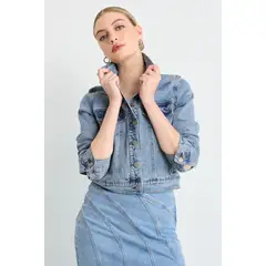 IO - Chaqueta Mezclilla Mujer Celeste