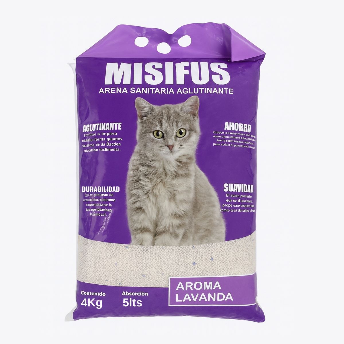 GENERICO - Arena Para Gatos Sanitaria Aglutinante Misifus Lavanda 4 Kg