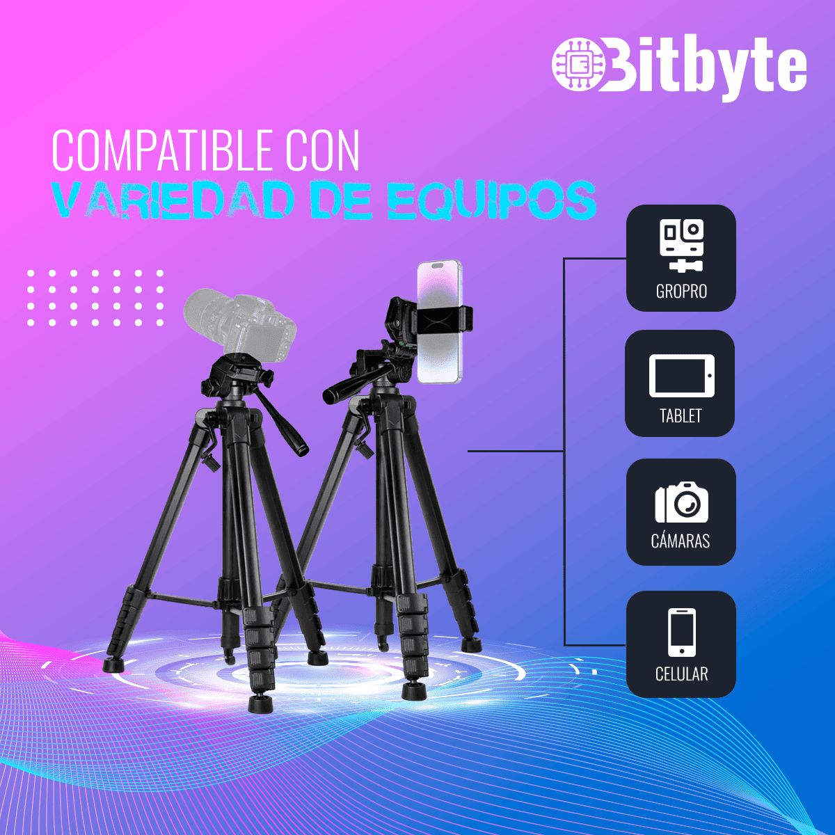 BITBYTE - Trípode Profesional Compatible Con Celular O Cámara + Bolso