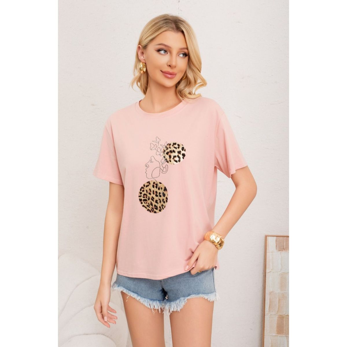 LIKE SHOP - Polera Mujer Algodon Manga Corta Oversize Aplicacion 2012