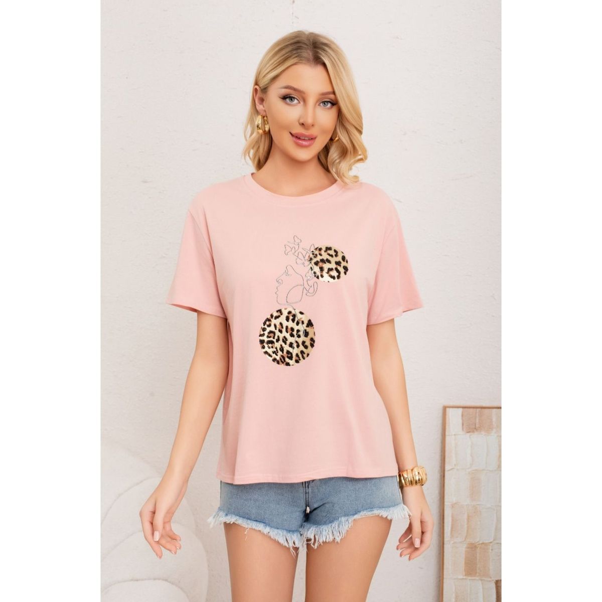 LIKE SHOP - Polera Mujer Algodon Manga Corta Oversize Aplicacion 2012