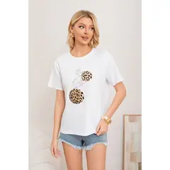 LIKE SHOP - Polera Mujer Algodon Manga Corta Oversize Aplicacion 2012