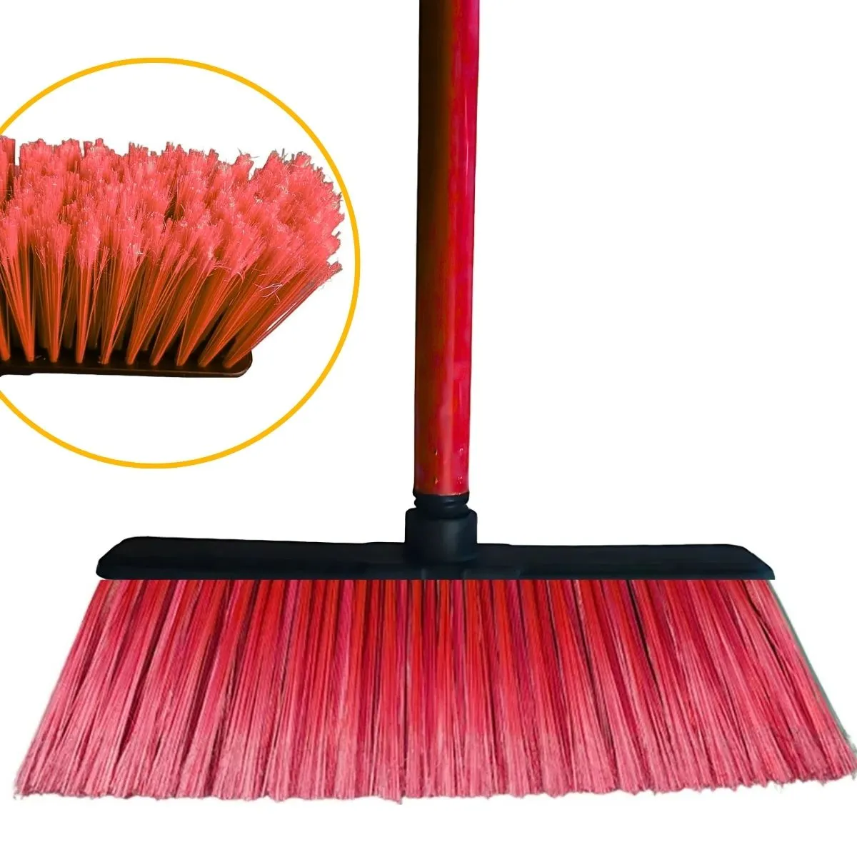 GENERICO - Escoba con Mango de Madera Rojo Clásica Escobillón Aseo