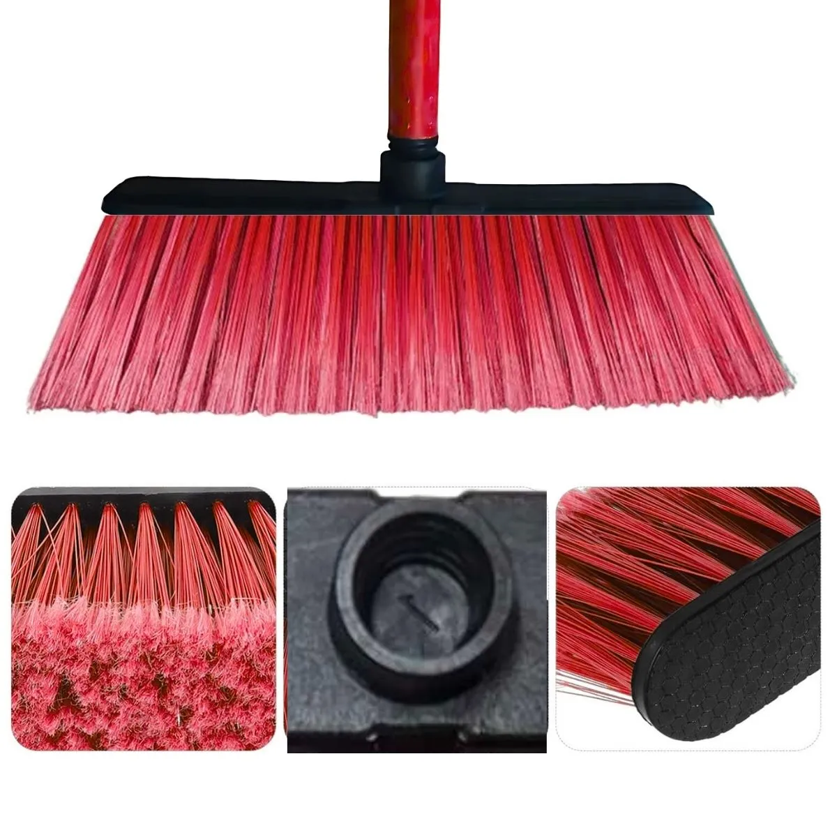 GENERICO - Escoba con Mango de Madera Rojo Clásica Escobillón Aseo