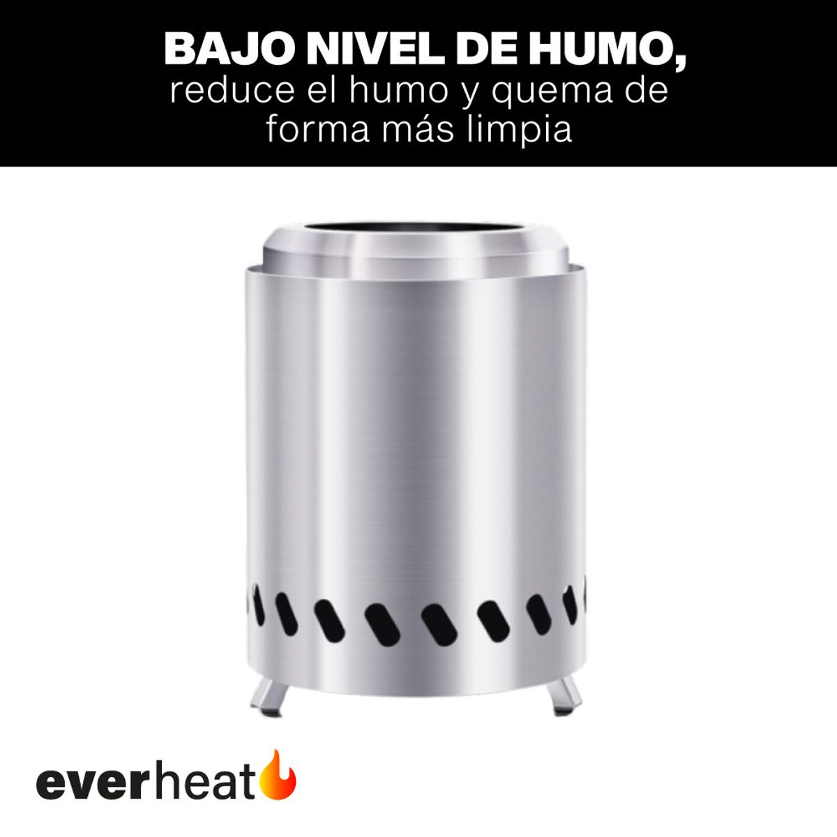 EVERHEAT - Brasero Fogón Sin Humo Portátil Acero Inox 18 Cm Everheat