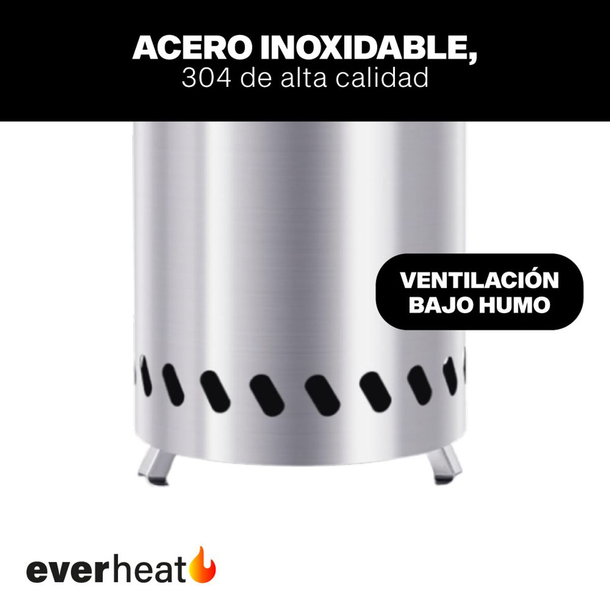 EVERHEAT - Brasero Fogón Sin Humo Portátil Acero Inox 18 Cm Everheat
