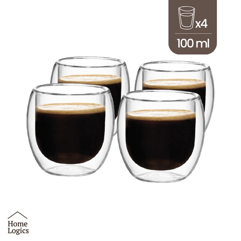 HOME LOGICS - Set 4 Vasos Double Wall Glass Classic 100 ml Home Logics