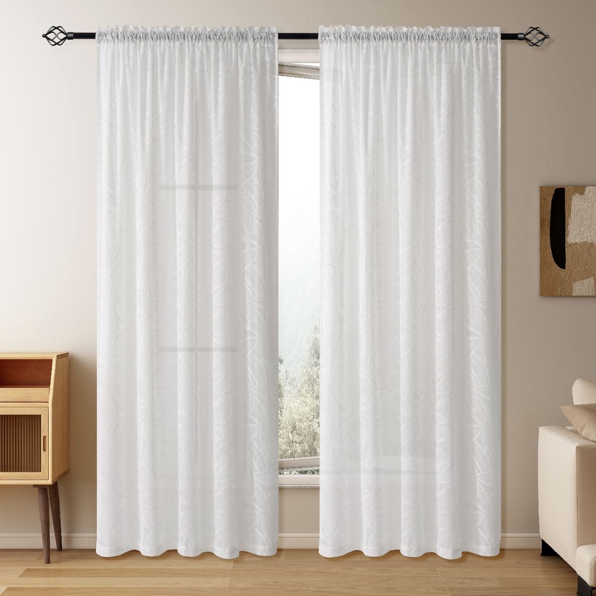 OKAY - Visillo Cortina Romantico Con Disenos 140x220 Cm 2 Paños TC-030