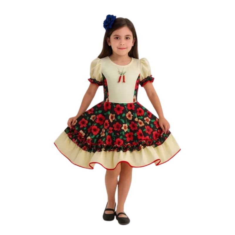 EKOL TACTICA MILITAR - Vestido Huasa Chinita Floreado Niña Varios Colores Fiestas
