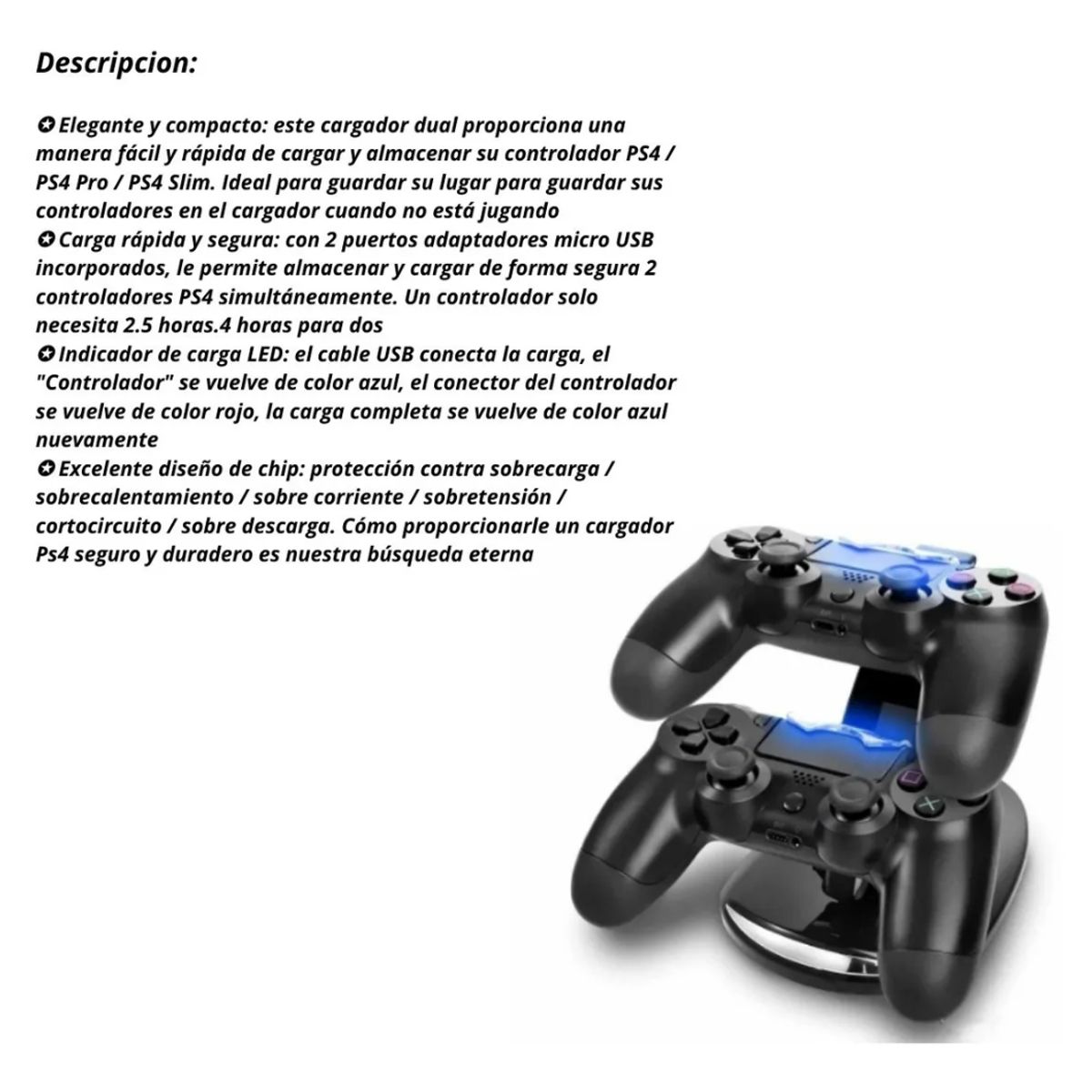 GENERICO - Cargador Ps4 Doble Base Control Ps4