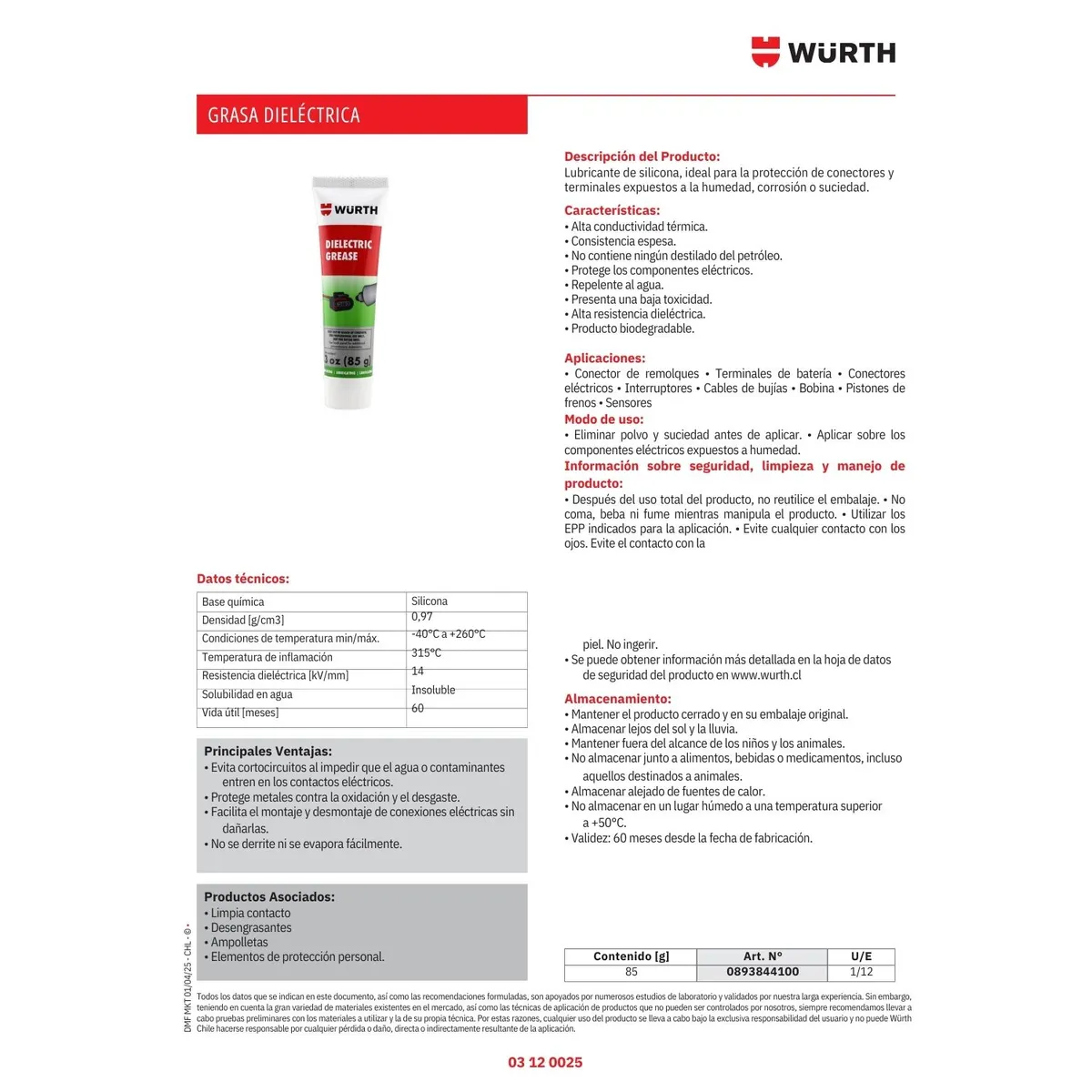 WURTH - Grasa Dieléctrica marca Wurth 85g