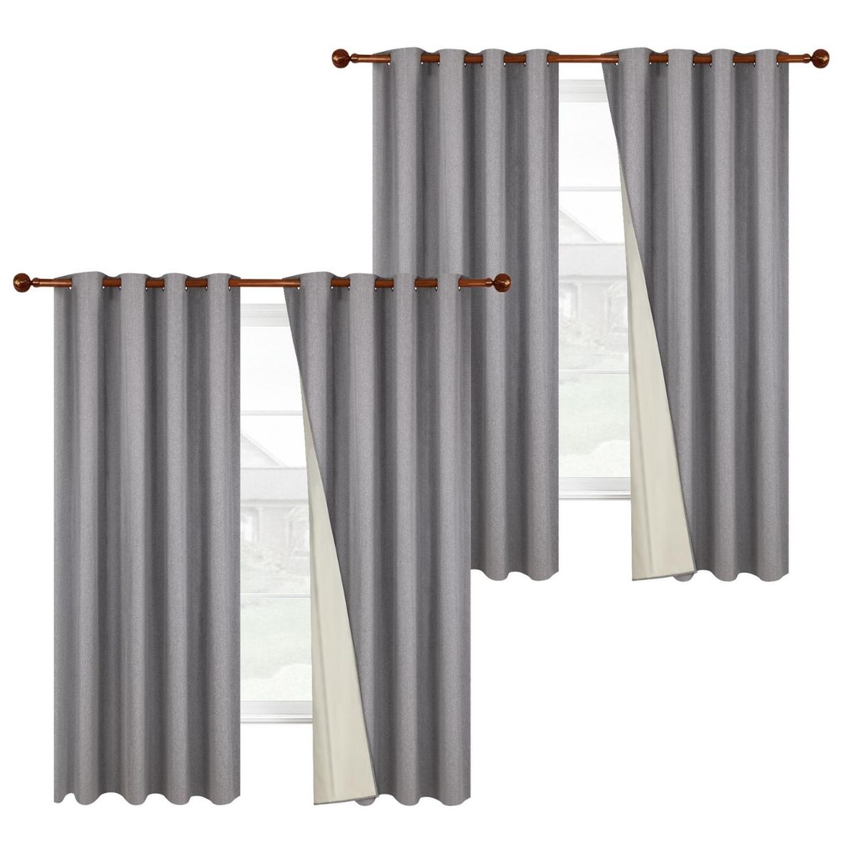 CASATUA - Cortina 100% Blackout Engomada Termica X4 Casatua Tipo Lino - Gris