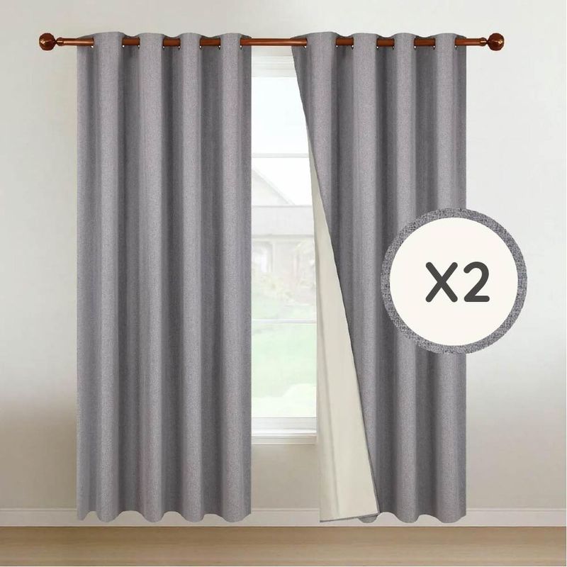 CASATUA - Cortina 100% Blackout Engomada Termica X4 Casatua Tipo Lino - Gris