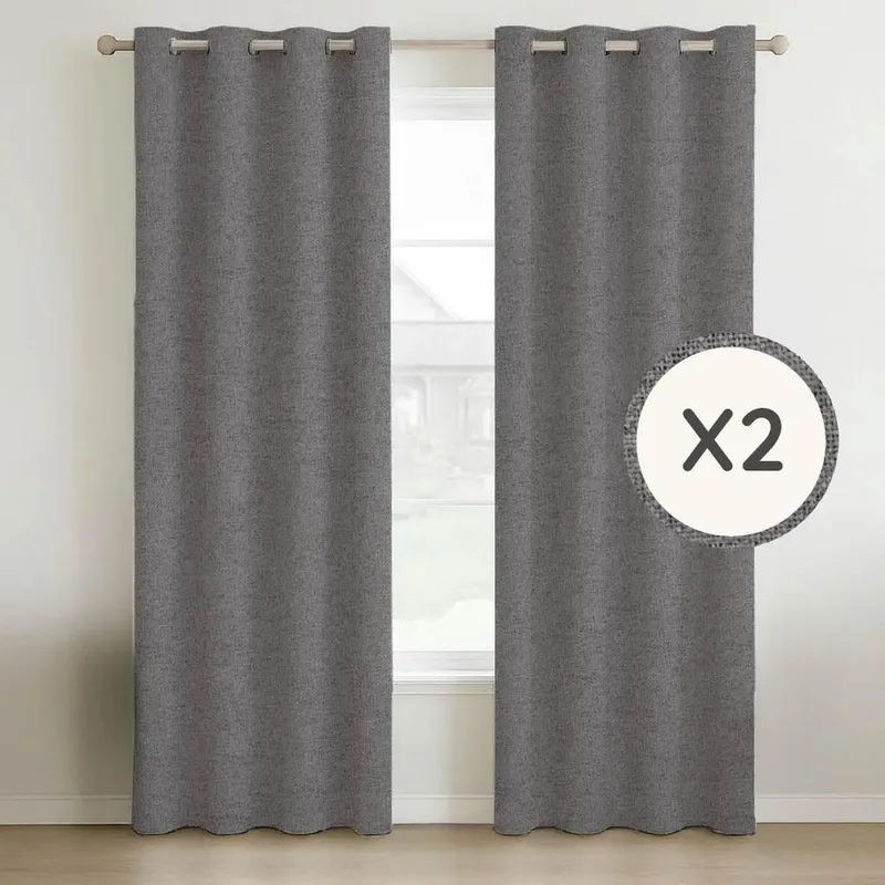 CASATUA - Cortina 100% Blackout Engomada Termica X4 Casatua Tipo Lino - Gris oscuro