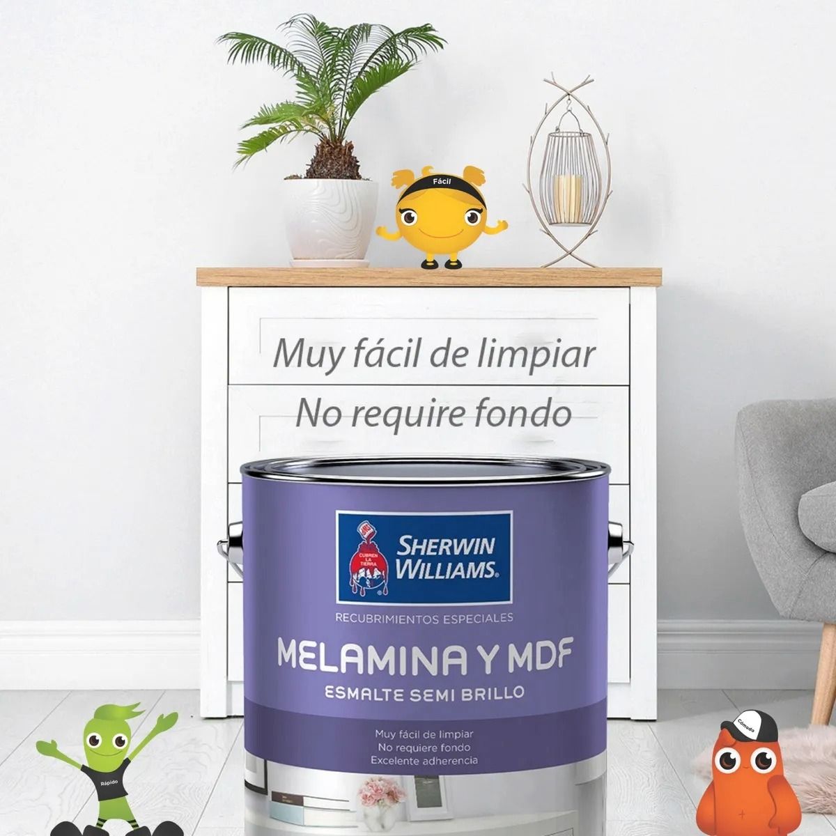 SHERWIN WILLIAMS - Esmalte melamina y mdf 1/4gl blanco Sherwin Williams