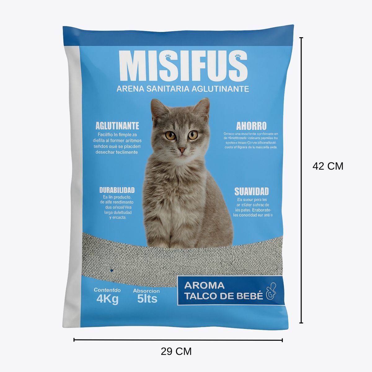 GENERICO - Arena Gato Sanitaria Aglutinante Misifus 4kg Talco De Bebé