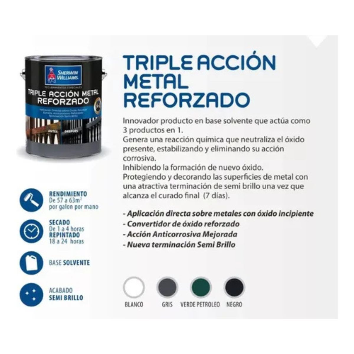 SHERWIN WILLIAMS - Esmalte sintetico 1gl triple accion negro Sherwin Williams
