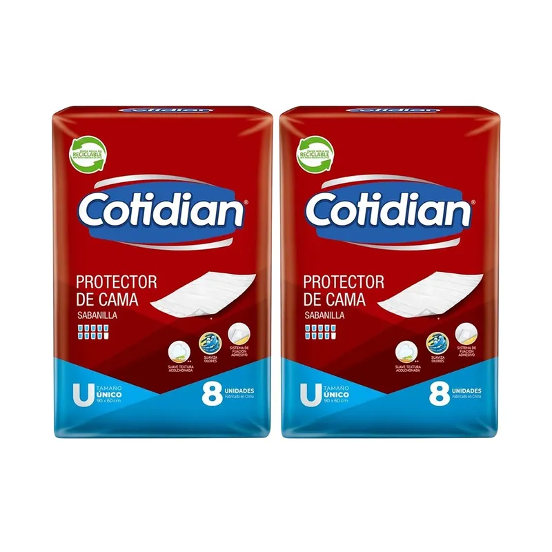 COTIDIAN - X2 Protector De Cama Cotidian Sabanilla 8unid Gel Absorbente