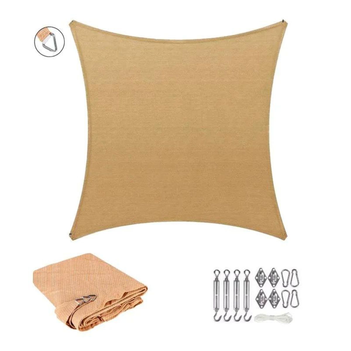 GENERICO - Toldo Vela sombra cuadrada 3x3 beige 180grs kit anclaje s6
