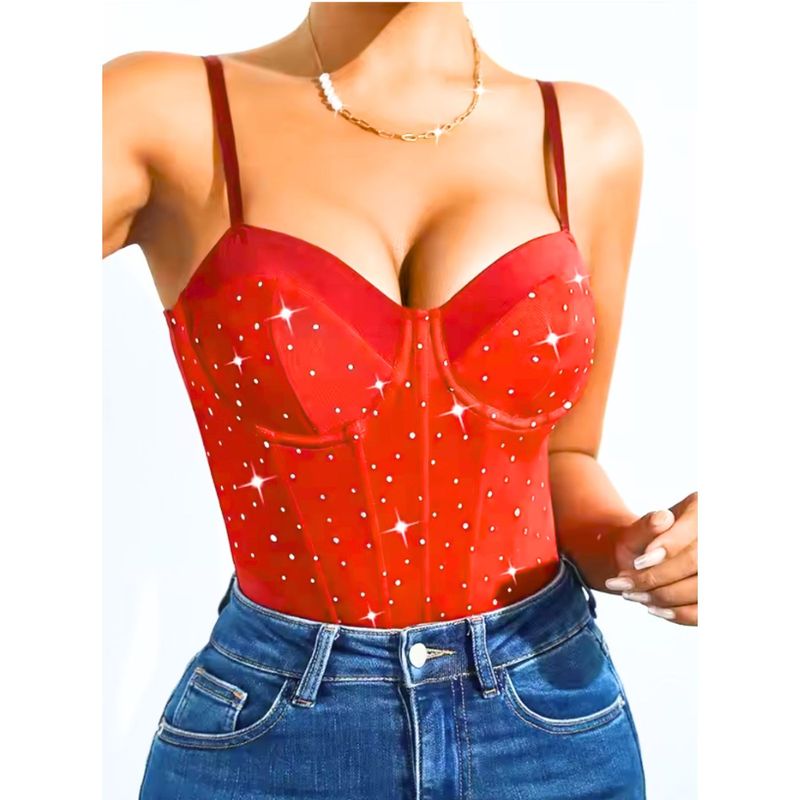MPROPIA - Body Mujer Tirantes Tipo Corsét Sujetador Sexy Brillos Moda 9008