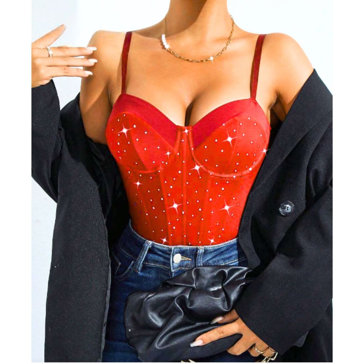 LIKE SHOP - Body Mujer Tirantes Tipo Corsét Sujetador Sexy Brillos Moda 9008