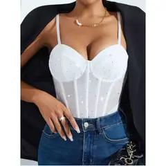 MPROPIA - Body Mujer Tirantes Tipo Corsét Sujetador Sexy Brillos Moda 9008