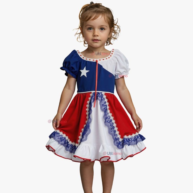 UTILISIMO - Vestido Huasa Niña Bandera Chilena Fiestas Patrias
