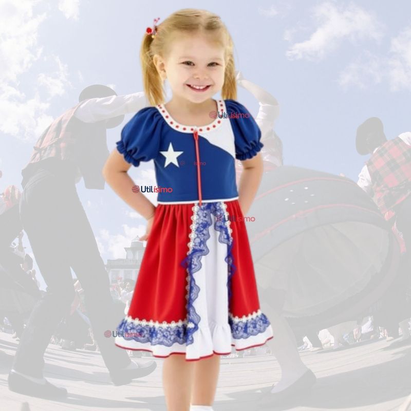 UTILISIMO - Vestido Huasa Niña Bandera Chilena Fiestas Patrias 2