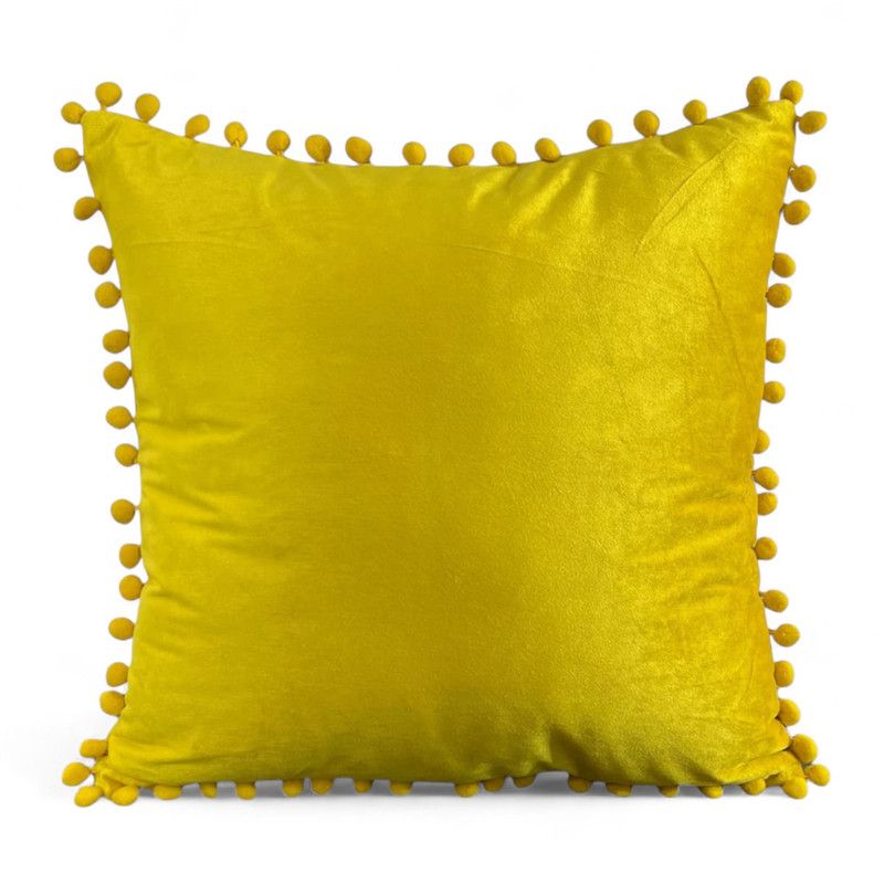 GENERICO - Cojin De Terciopelo Con Pompones Medida 45x45cm Amarillo