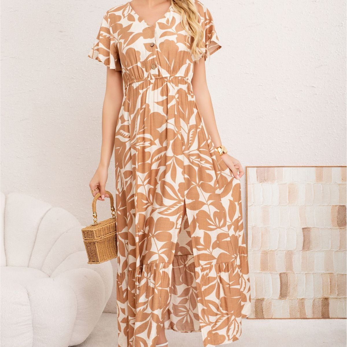 LOOK SHOP - Vestido Largo Primavera Mujer. Algodón Lino Flores Grandes. 3368