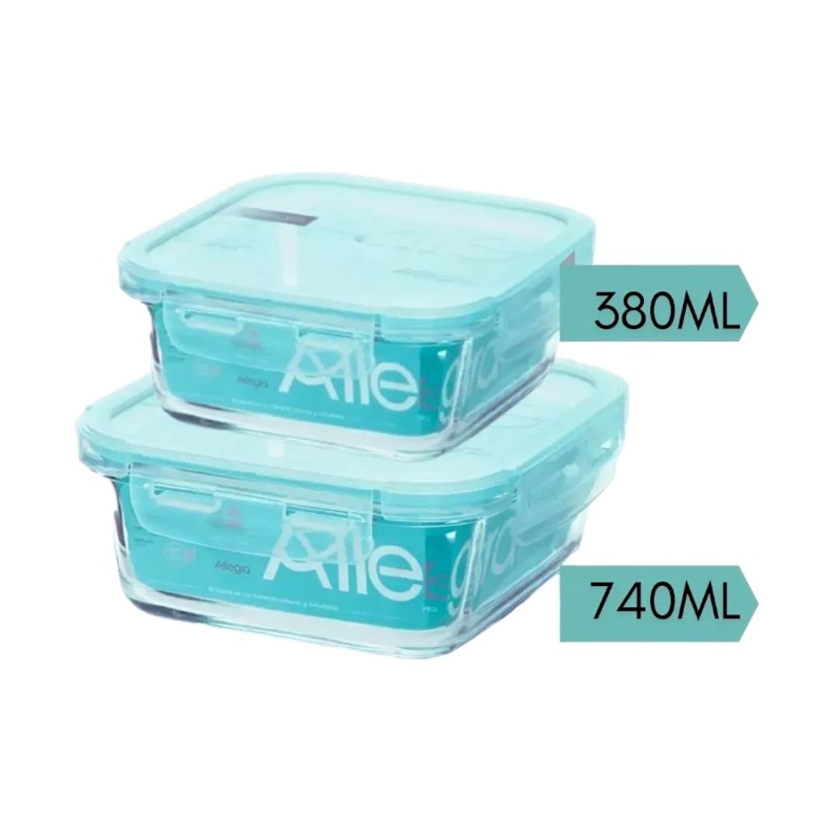 ALLEGRA - Pack 2 Contenedores Herméticos Vidrio (740+380 Ml)