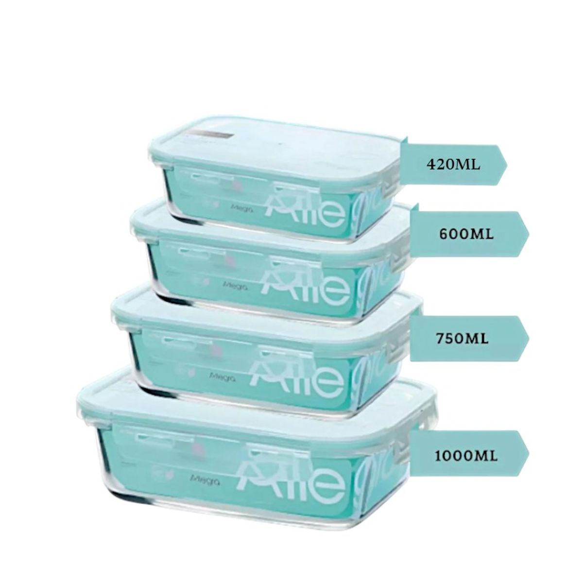 ALLEGRA - Pack 4 Contenedores Herméticos Vidrio (420+600+750+1000 ml)