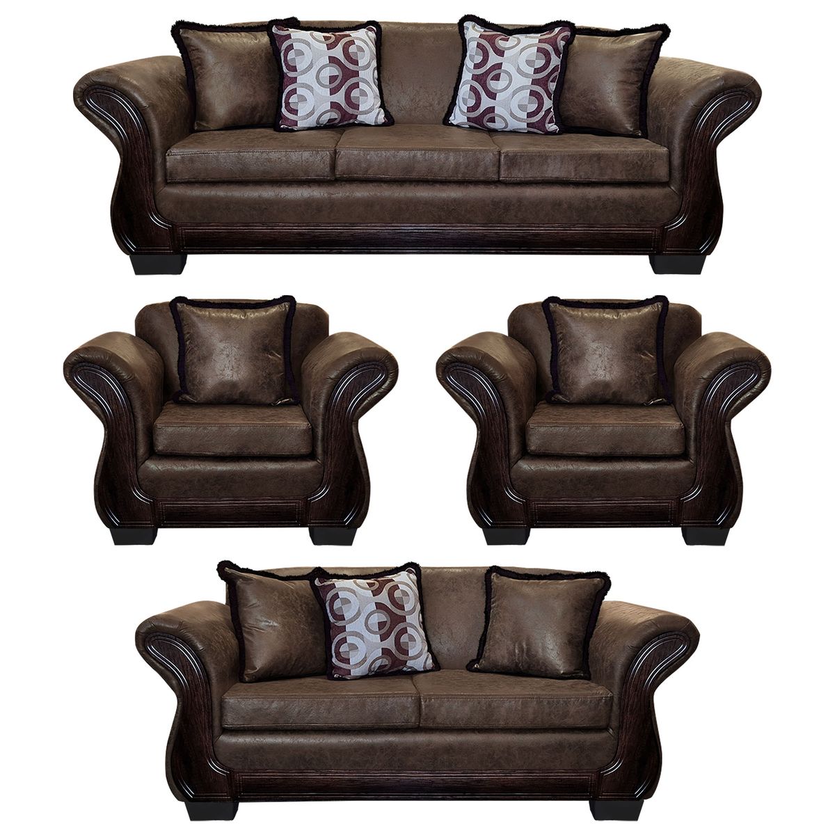 AMERICA DECORA - Living Con Resorte Estructural 9 Cuerpos 4+3+1+1 Finis Envejecido Café Oscuro