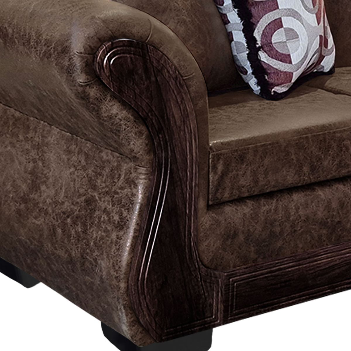 AMERICA DECORA - Living Con Resorte Estructural 9 Cuerpos 4+3+1+1 Finis Envejecido Café Oscuro