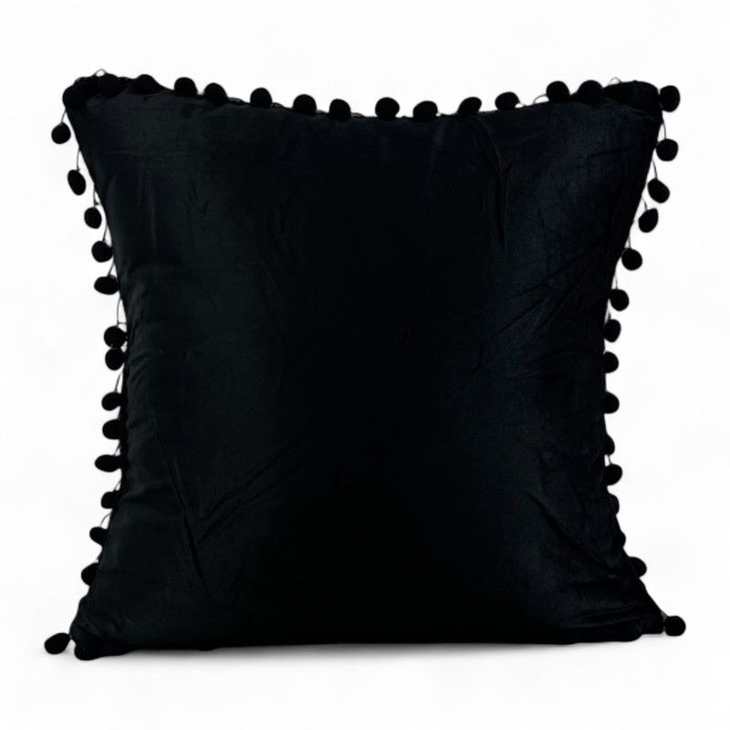 GENERICO - Cojin De Terciopelo Con Pompones Medida 45x45cm Negro