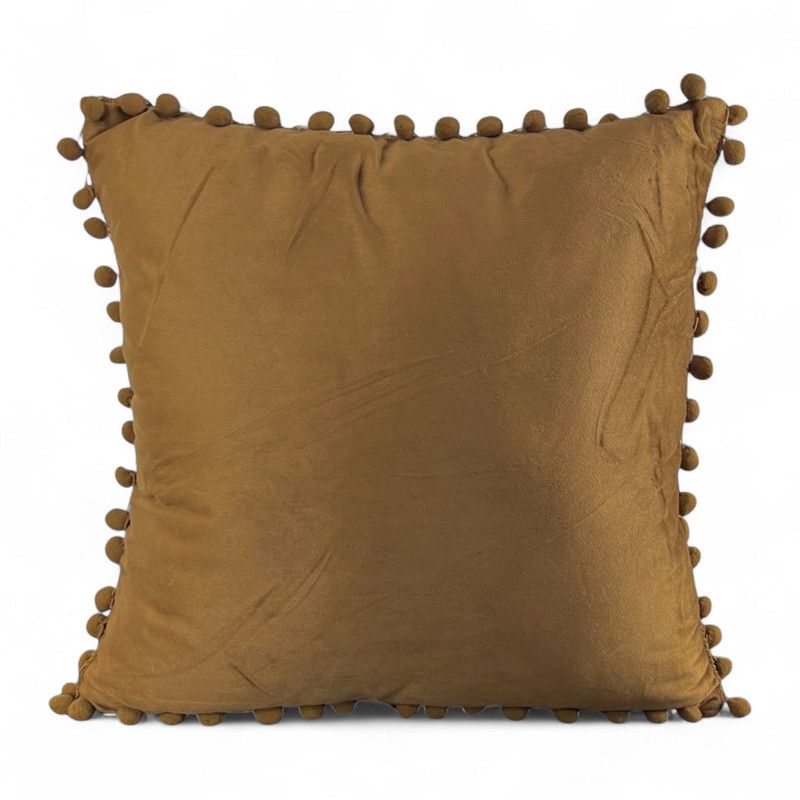 GENERICO - Cojin De Terciopelo Con Pompones Medida 45x45cm Café