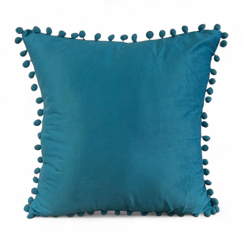 GENERICO - Set 2 Cojines De Terciopelo Con Pompones Medida 45x45cm Turquesa