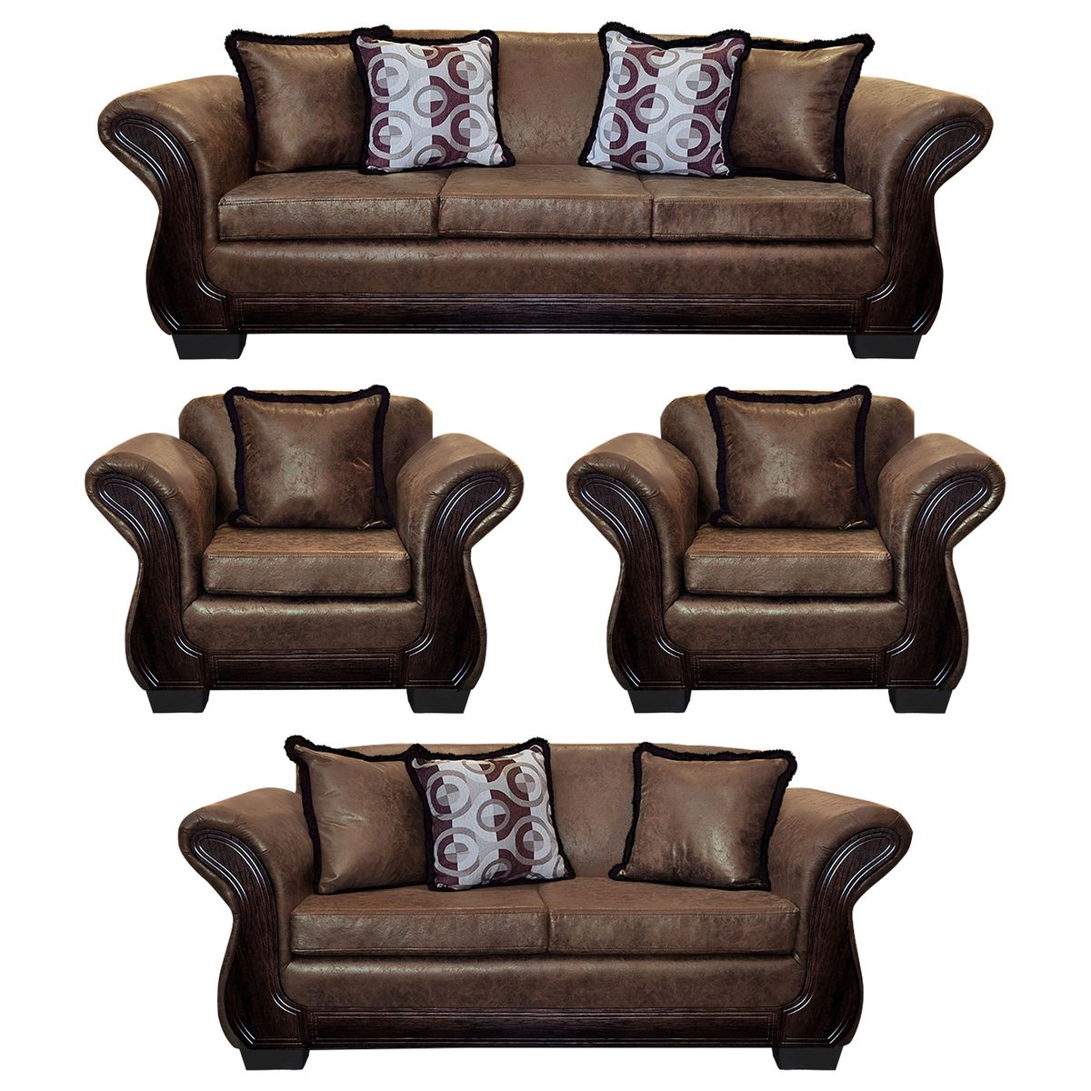 AMERICA DECORA - Living Con Resorte Estructural 9 Cuerpos 4+3+1+1 Finis Envejecido Café Claro.