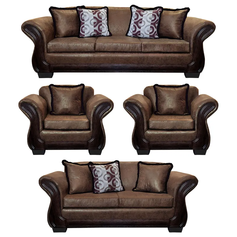 AMERICA DECORA - Living Con Resorte Estructural 9 Cuerpos 4+3+1+1 Finis Envejecido Café Claro