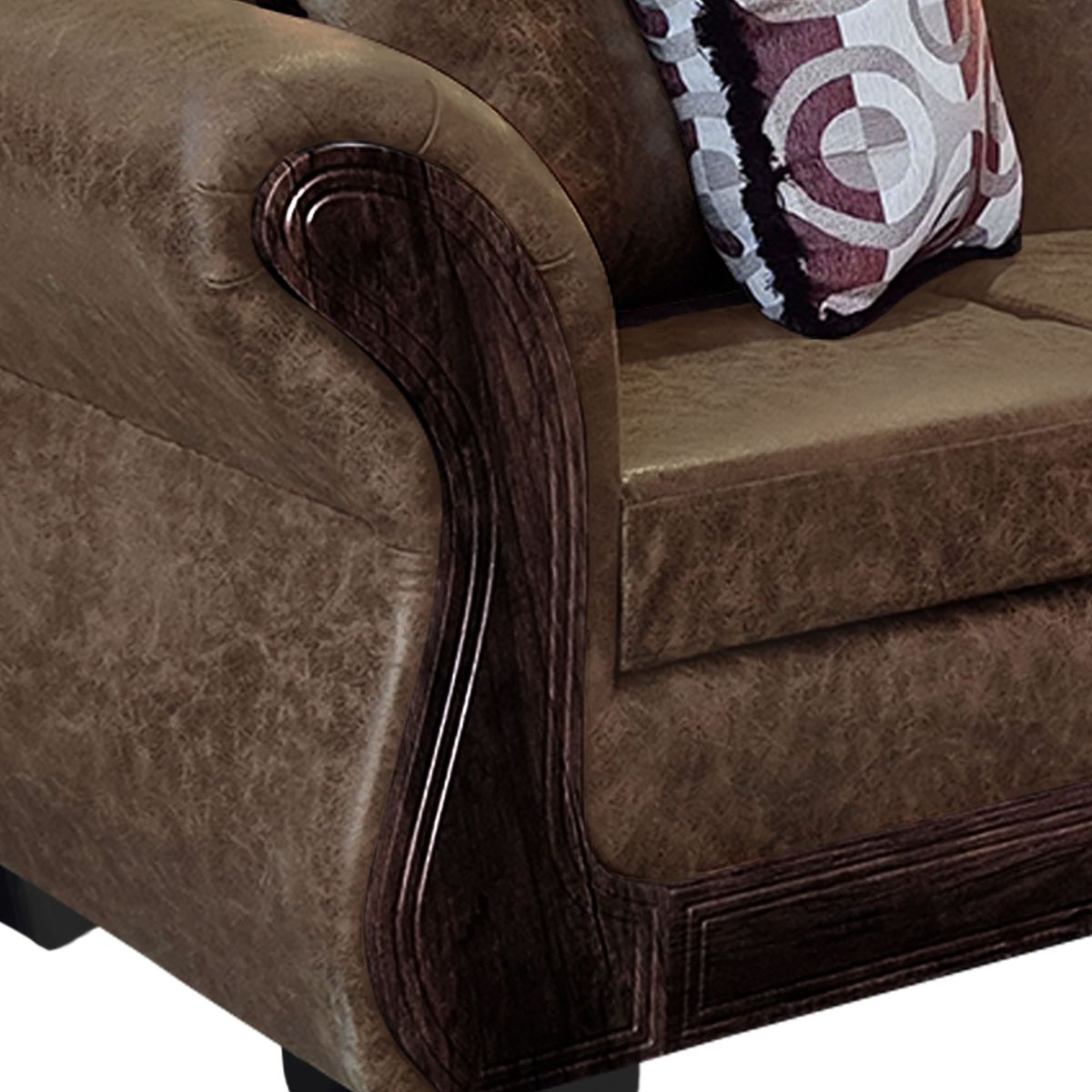 AMERICA DECORA - Living Con Resorte Estructural 9 Cuerpos 4+3+1+1 Finis Envejecido Café Claro.