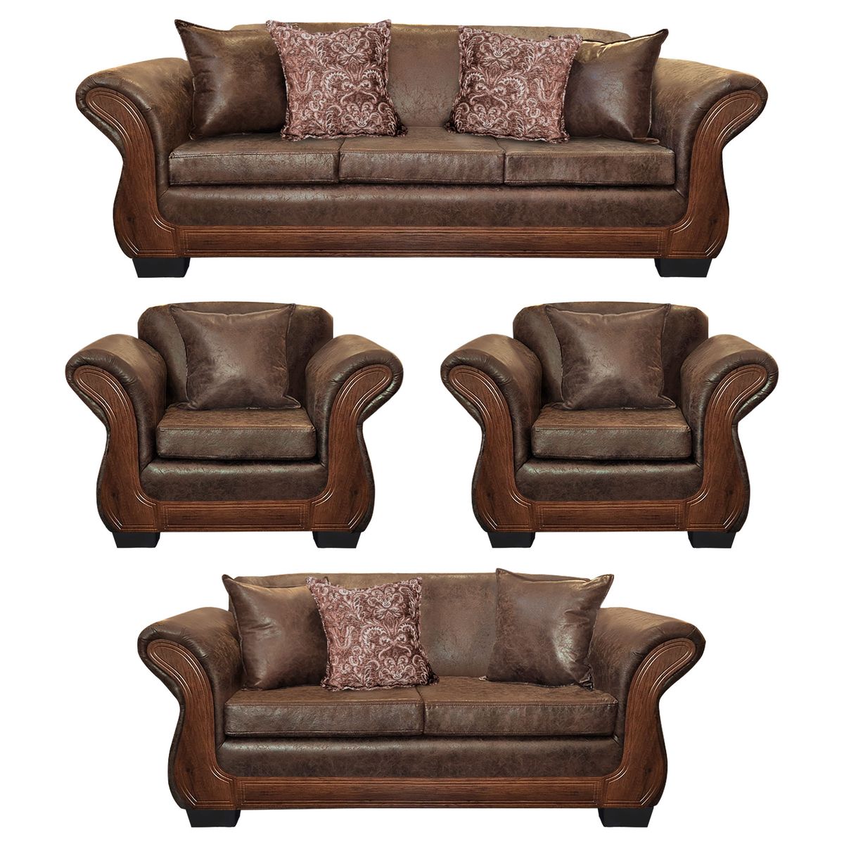 AMERICA DECORA - Living Con Resorte Estructural 9 Cuerpos 4+3+1+1 Finis Envejecido Café Claro X