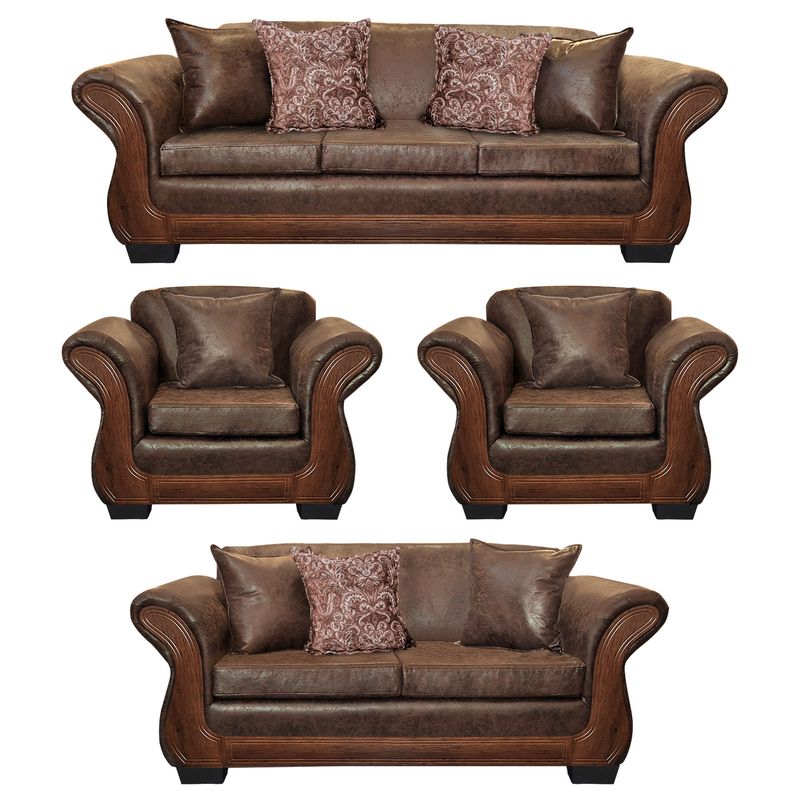 AMERICA DECORA - Living Con Resorte Estructural 9 Cuerpos 4+3+1+1 Finis Envejecido Café Claro X