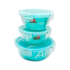 ALLEGRA - Pack 3 Herméticos Circulares Vidrio (720+370+370 ml)