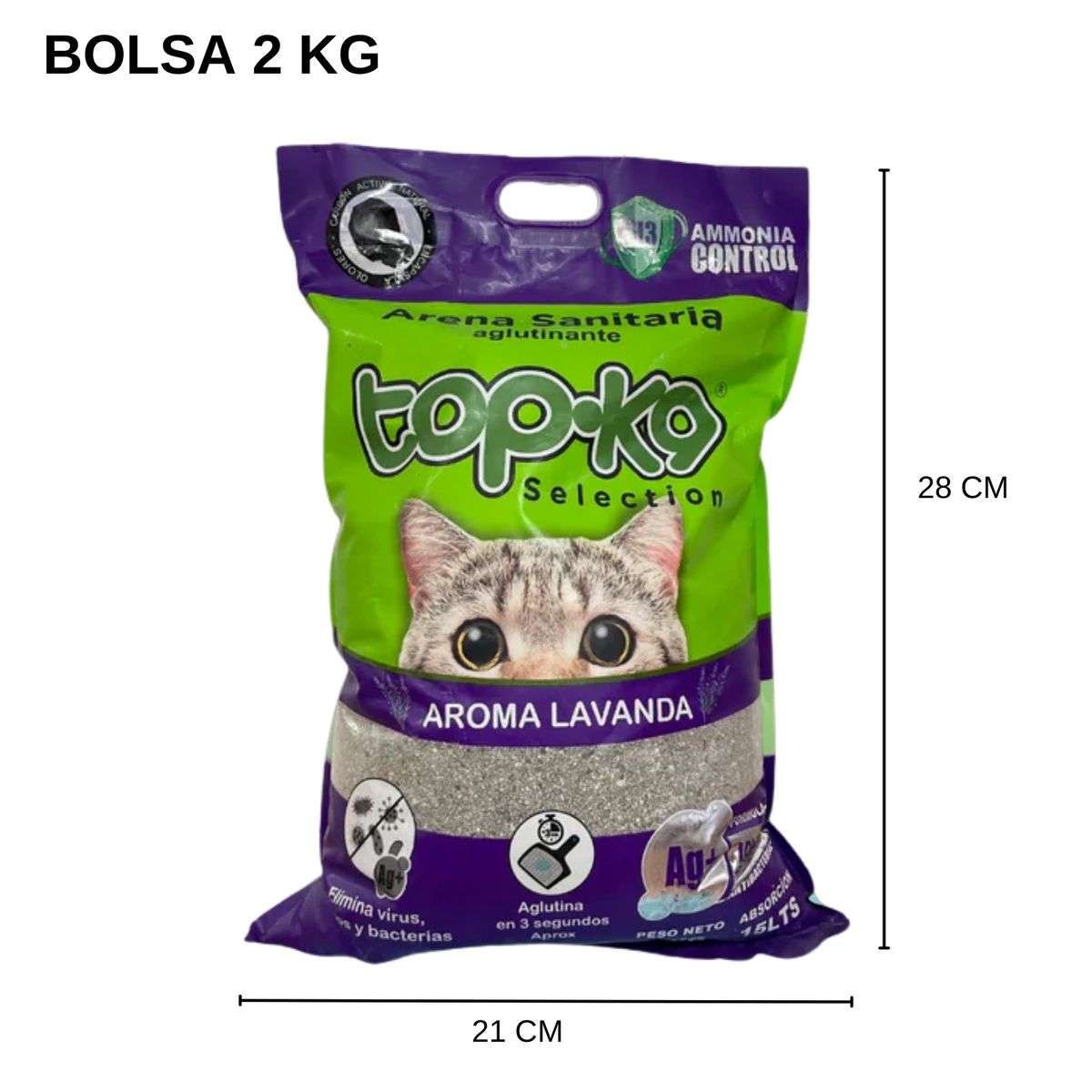 GENERICO - Arena Aglutinante Topk9 2kg Lavanda Iones De Plata Carbón