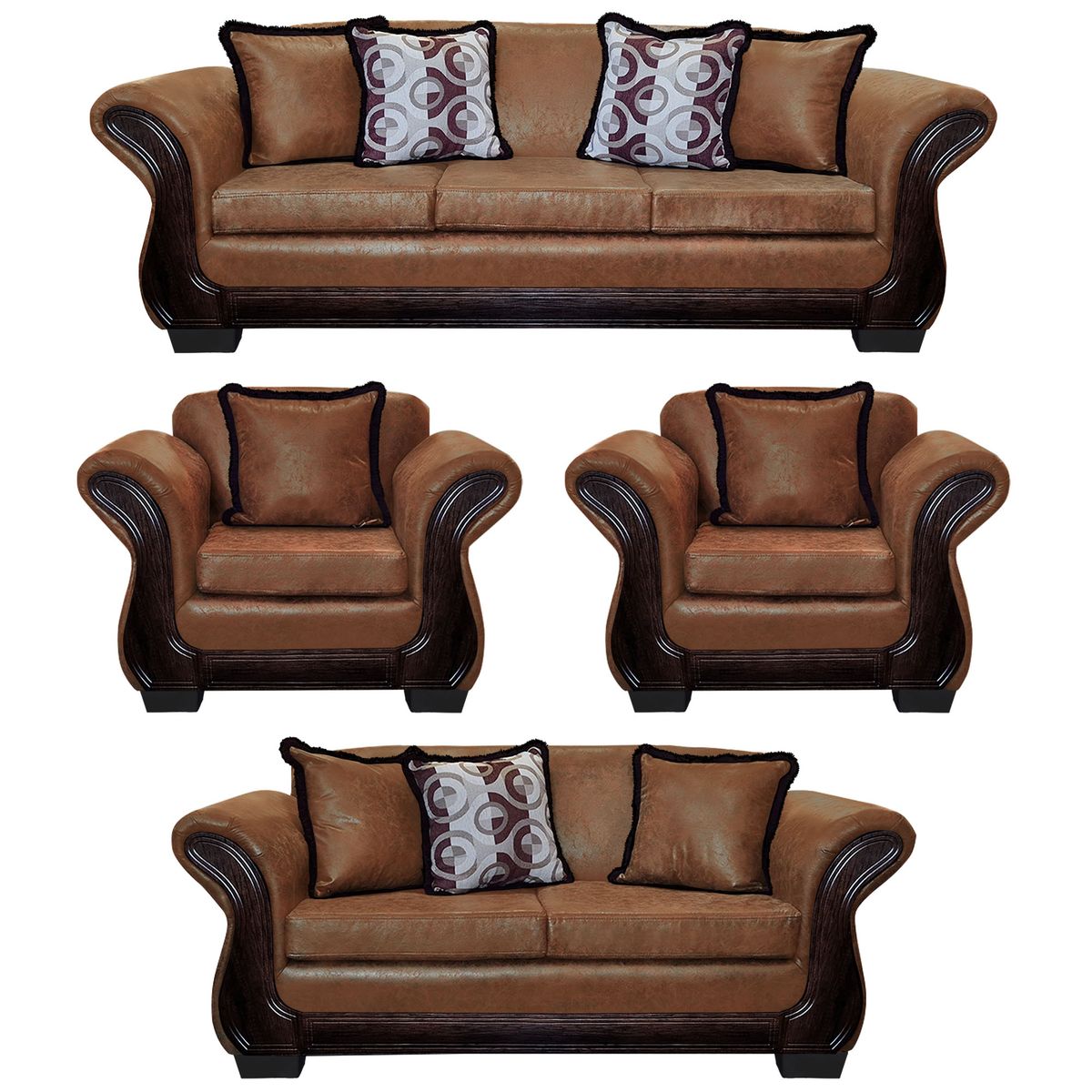 AMERICA DECORA - Living Con Resorte Estructural 9 Cuerpos 4+3+1+1 Finis Envejecido Terracota