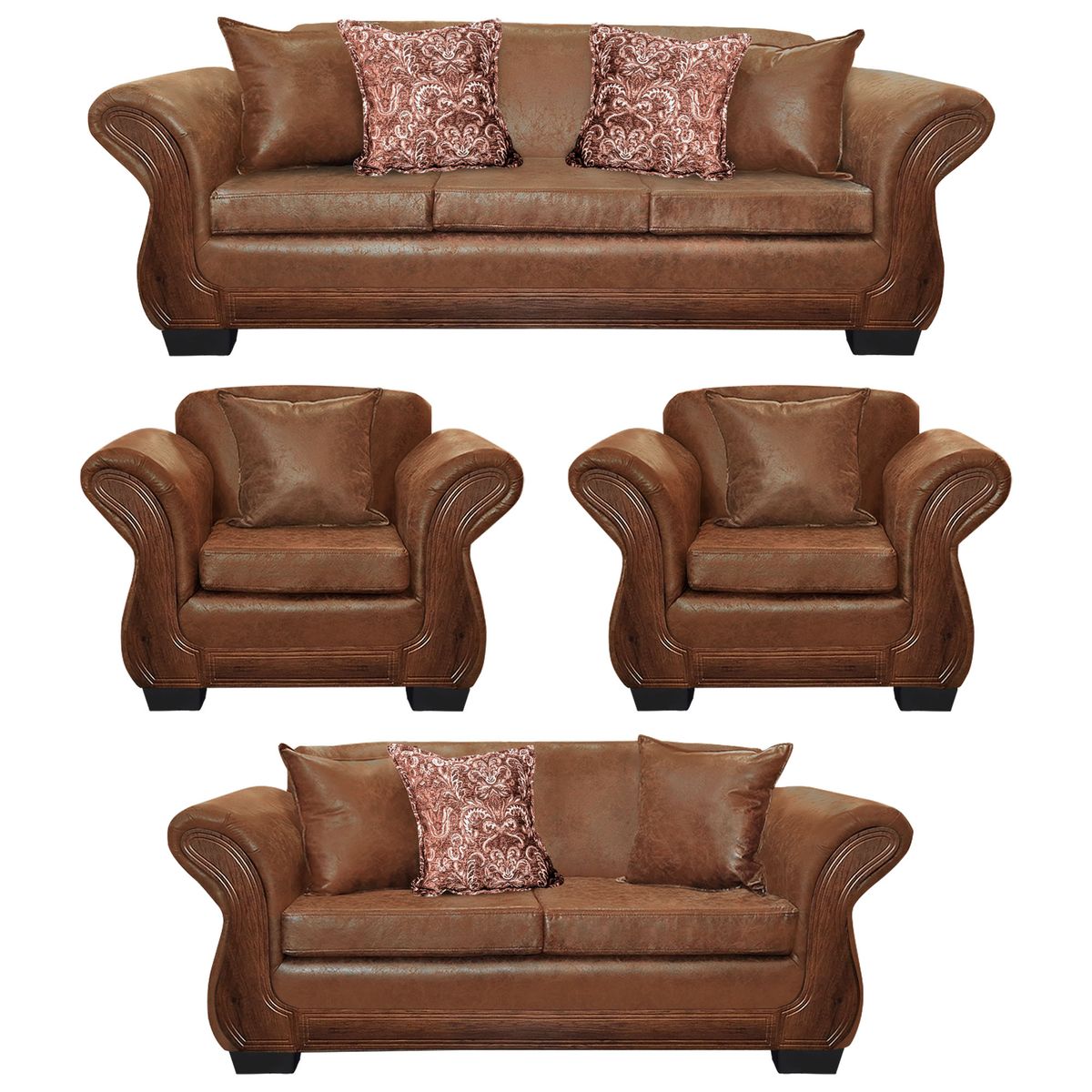 AMERICA DECORA - Living Con Resorte Estructural 9 Cuerpos 4+3+1+1 Finis Envejecido Terracota X