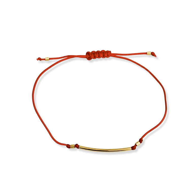 Pulsera Tubo Mostacilla Enchapado Oro 18K Cordon Rojo Rojo TALLA UNICA